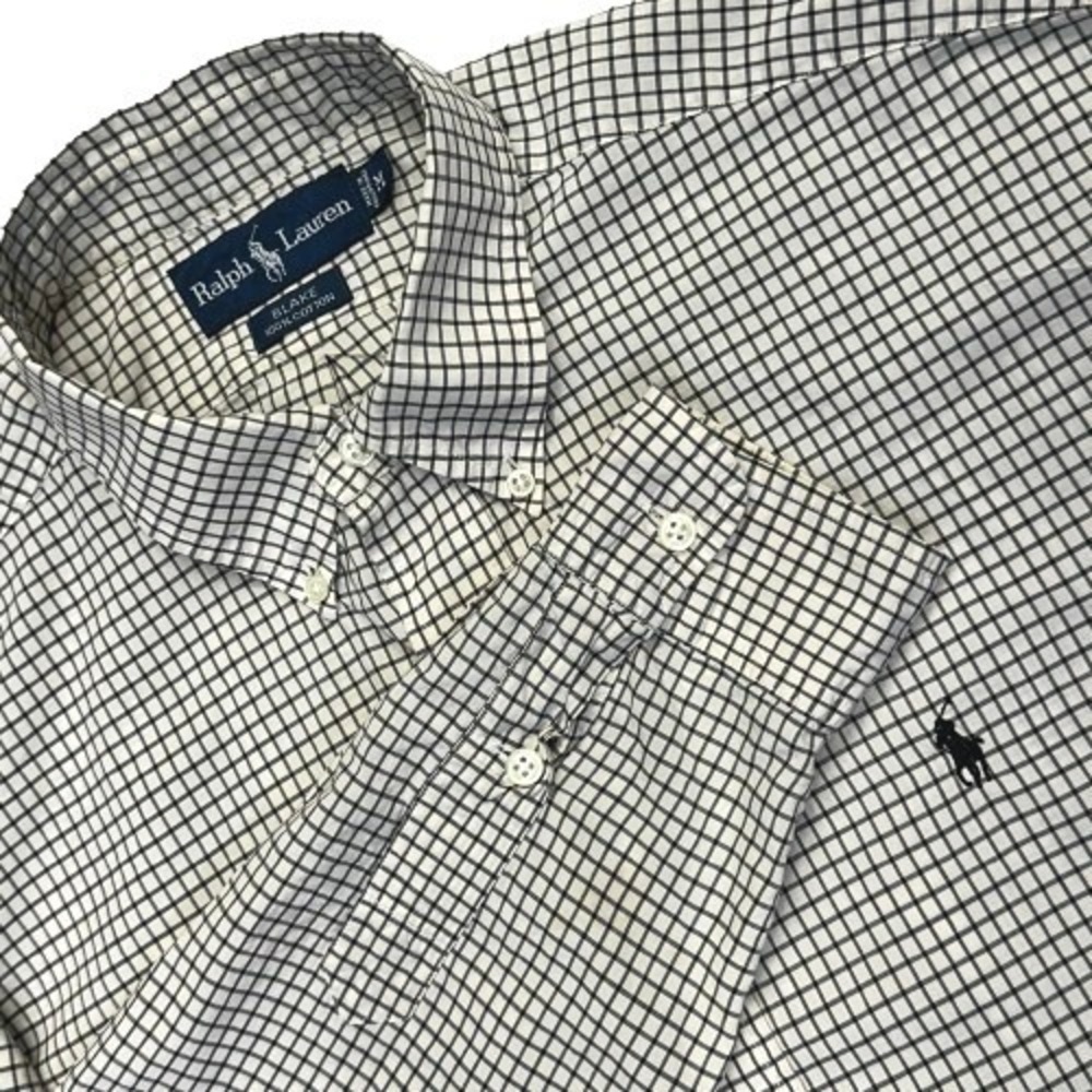 Ralph Lauren Blake Mens Black White Grid Check Cotton Button Down Shirt Medium
